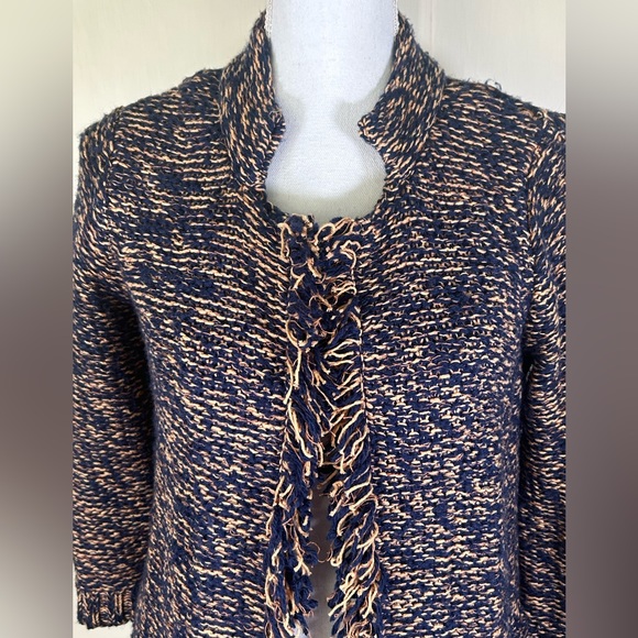 Sparrow Anthropologie Women’s Blue/Gold Fringe Sweater Cardigan size Small - Picture 3 of 8
